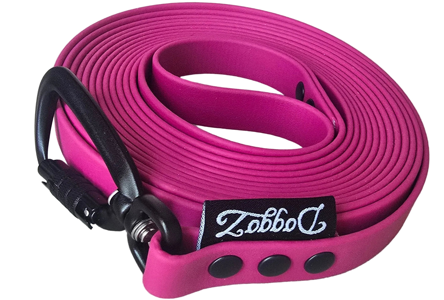 Pink magenta biothane long line 5 meter dog leash with black autolocking carabiner by DoggoZ