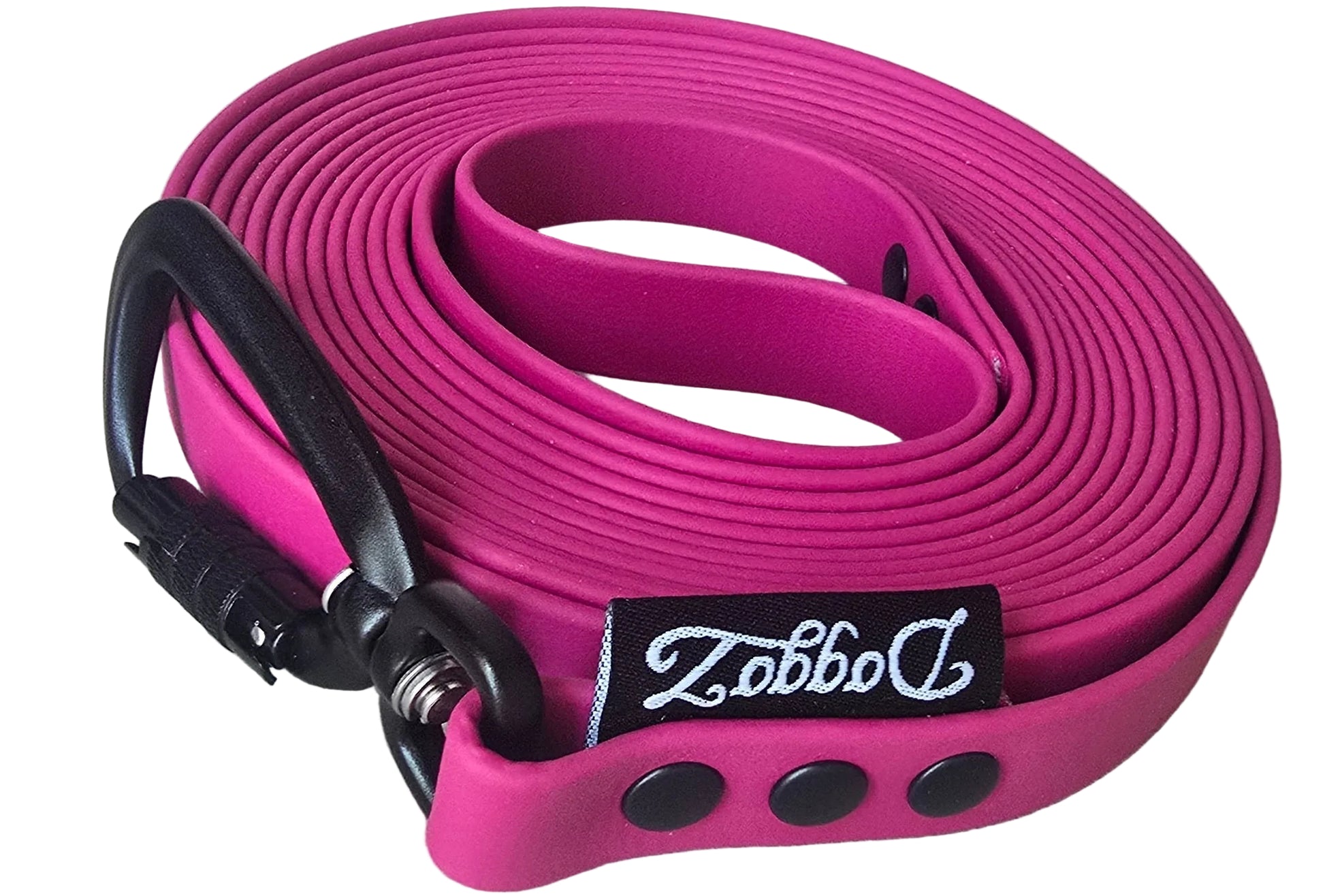 Pink magenta biothane long line 5 meter dog leash with black autolocking carabiner by DoggoZ
