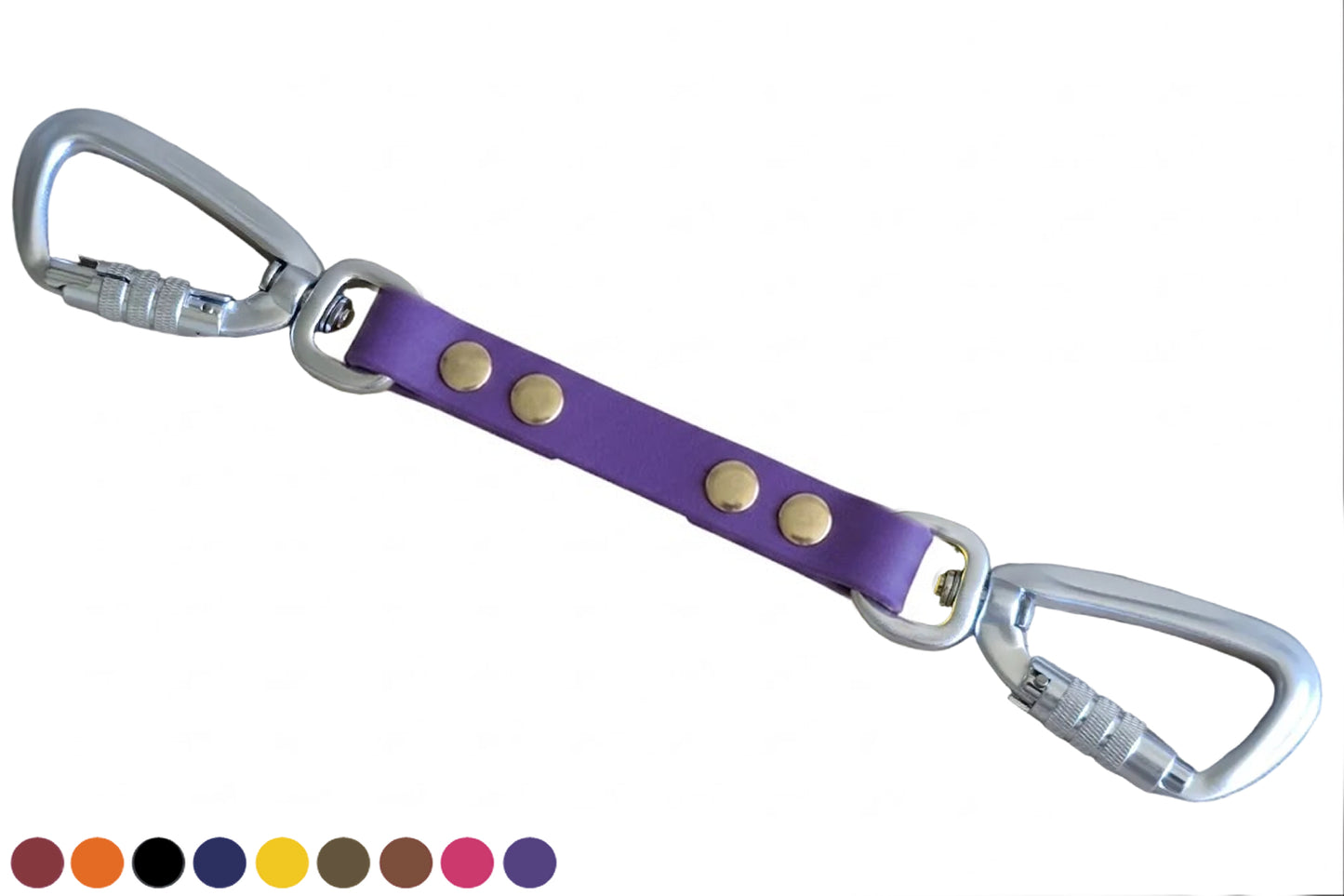Paarse Purple Violet BioThane veiligheidslijn safety strap voor honden met twee zilveren twist-lock karabijnhaken.